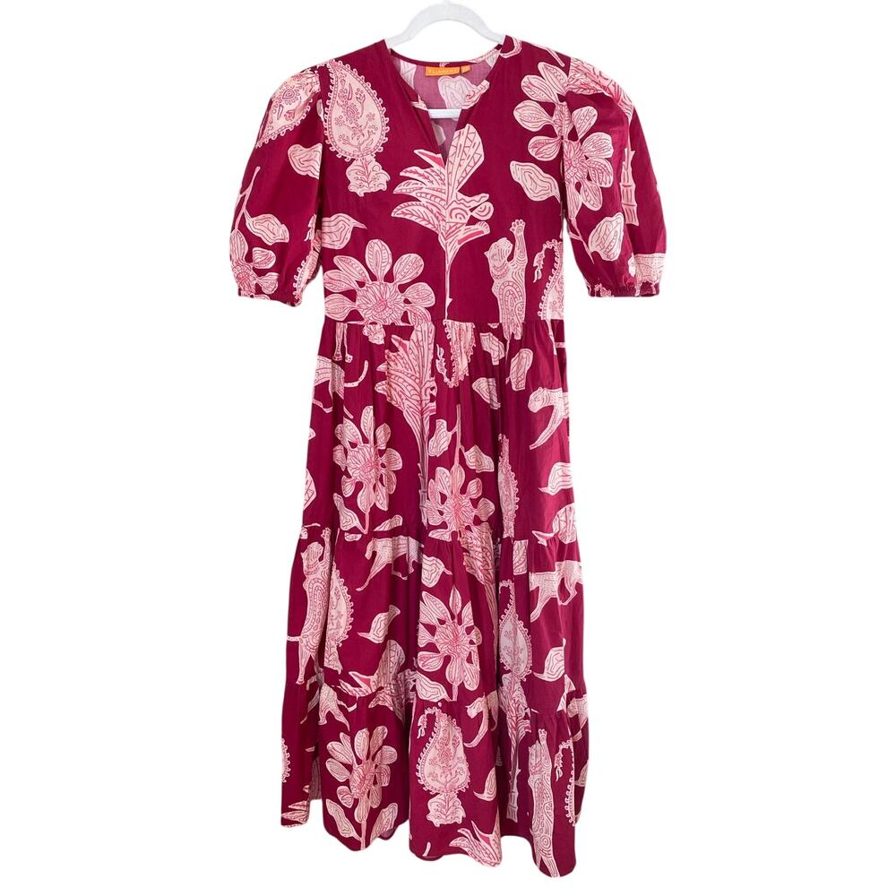 OLIPHANT Puff Sleeve Maxi Midi Dress Magenta Lamu Red Pink Tuckernuck XS - Picture 3 of 8